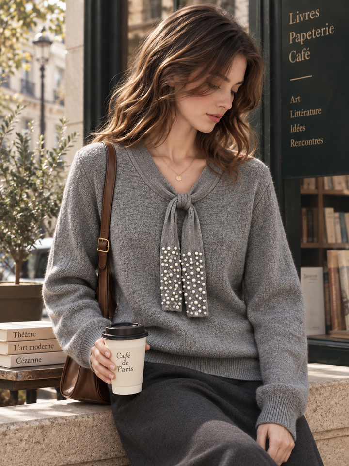 Textured Beaded Red Sweater