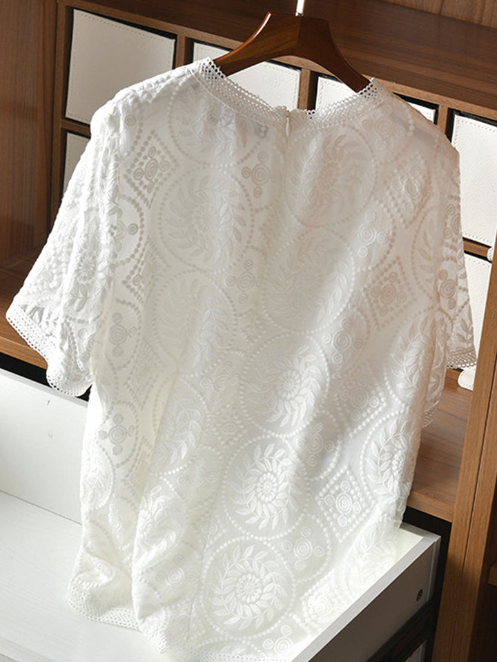 Sophie Elegant Crew Neck Embroidered Top
