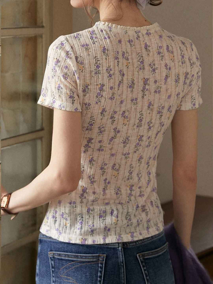 Lauren Retro Lace Collar Textured Floral Top