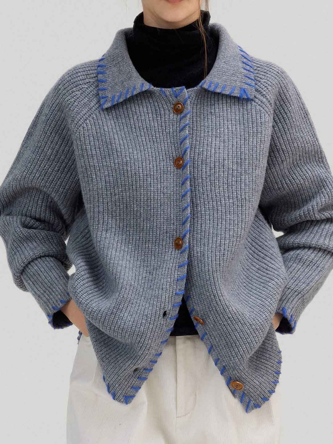 Olivia Loose Lapel Contrasted Color Knitted Cardigan