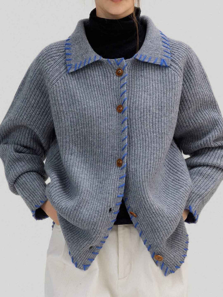 Olivia Loose Lapel Contrasted Color Knitted Cardigan