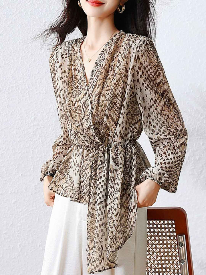 Madison Waisted V-Neck Chiffon Asymmetrical Top