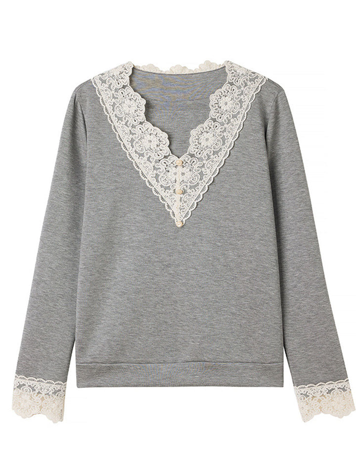 Brooke Loose V-Neck Lace Sweatshirt