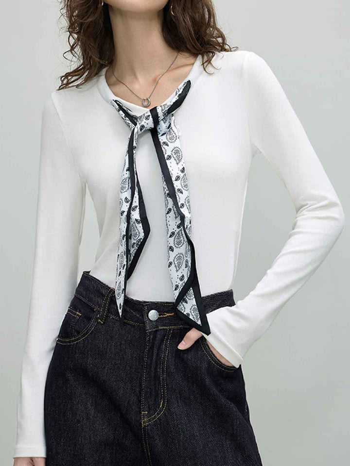 Rachel Slim Crew Neck Scarf Top