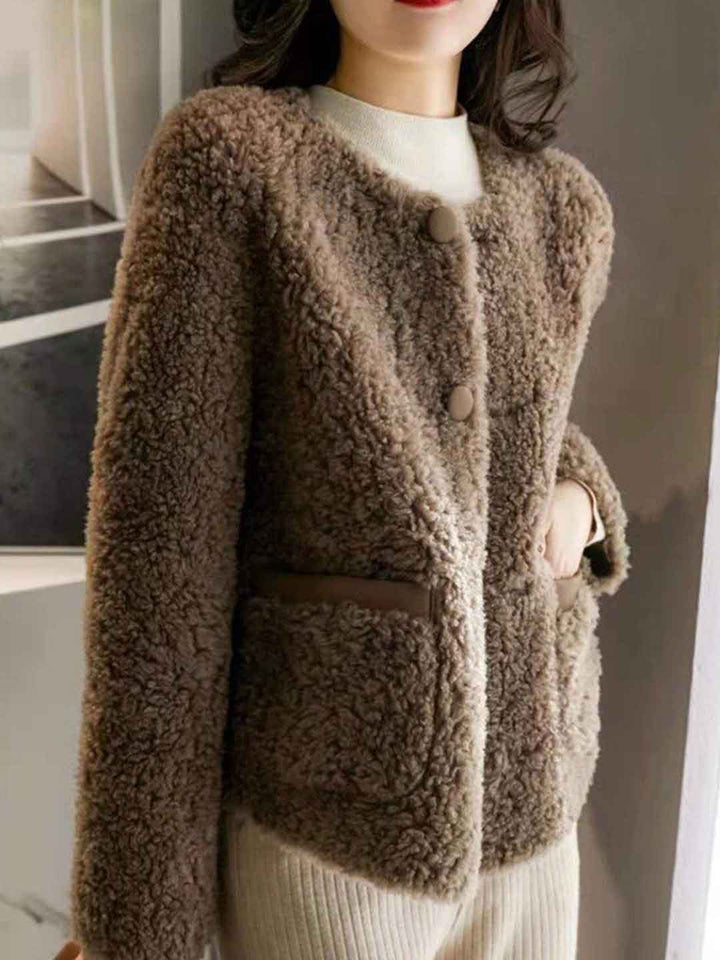 Riley Classic Crew Neck Solid Color Tweed Fleece Jacket