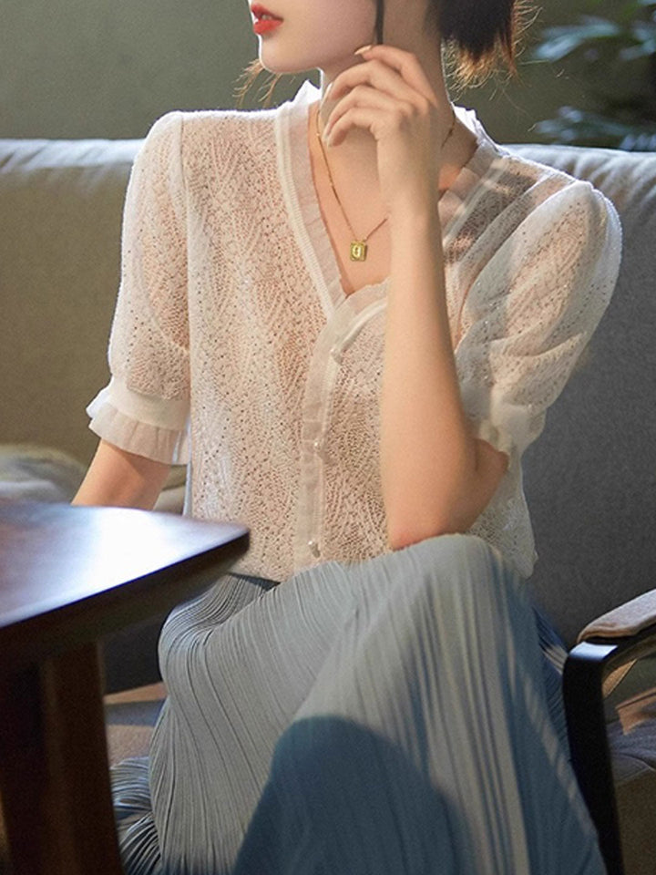 Kayla Elegant V-neck Auricular Knitted Sweater