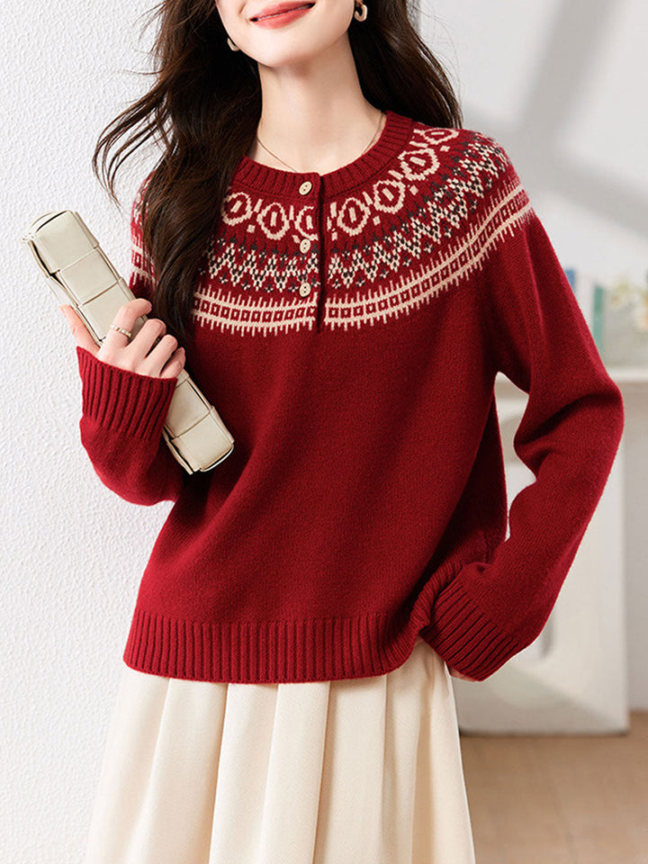 Bella Retro Crew Neck Jacquard Sweater