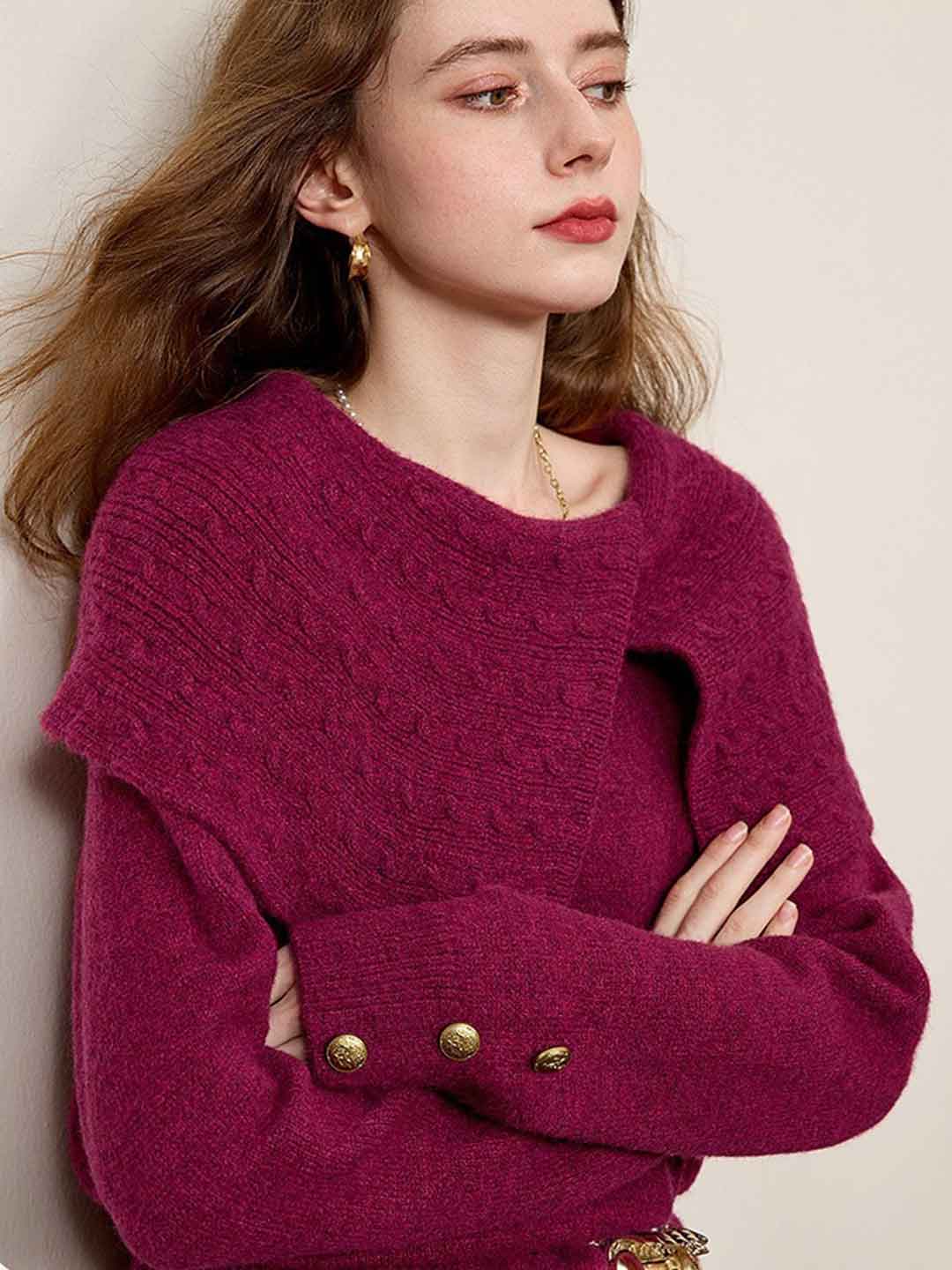 Olivia Loose Irregular Lapel Pullover Knitted Sweater