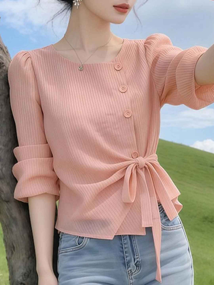 Anna Classic Crew Neck Waisted Tie Top