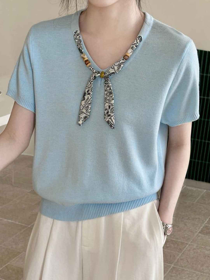 Kaylee Loose V-Neck Scarf Knitted Top