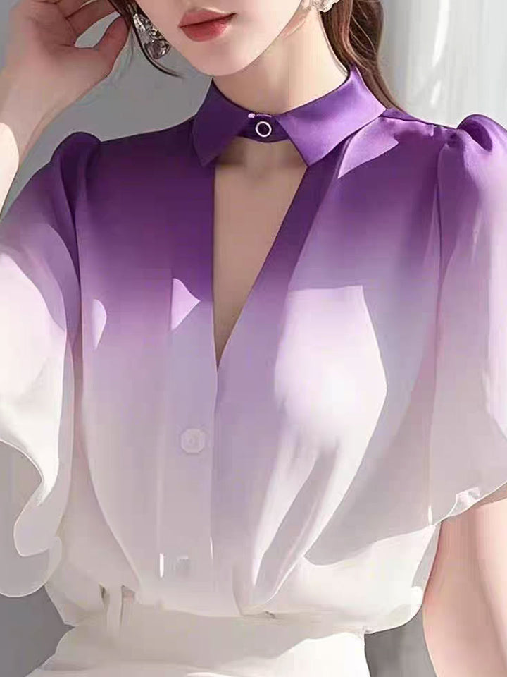 Emily Classic V-Neck Gradient Chiffon Blouse