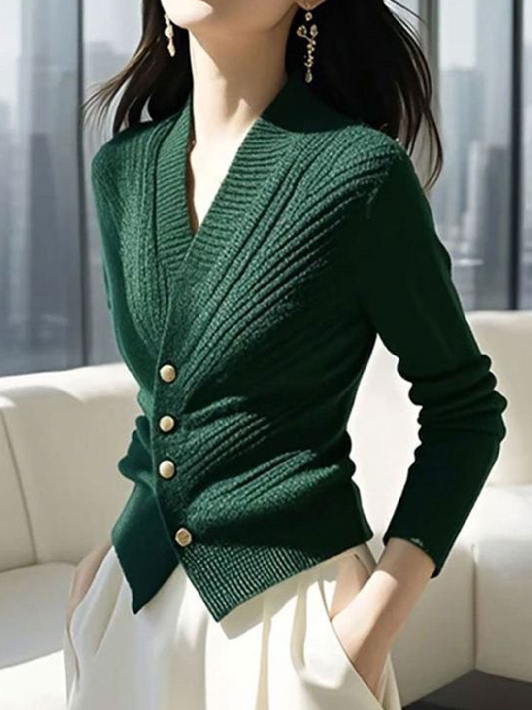 Sophia Slim V-Neck Striped Knitted Cardigan