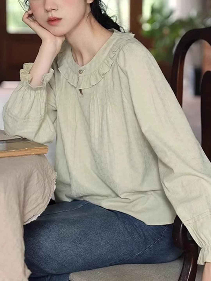 Olivia Retro Crew Neck Auricular Blouse