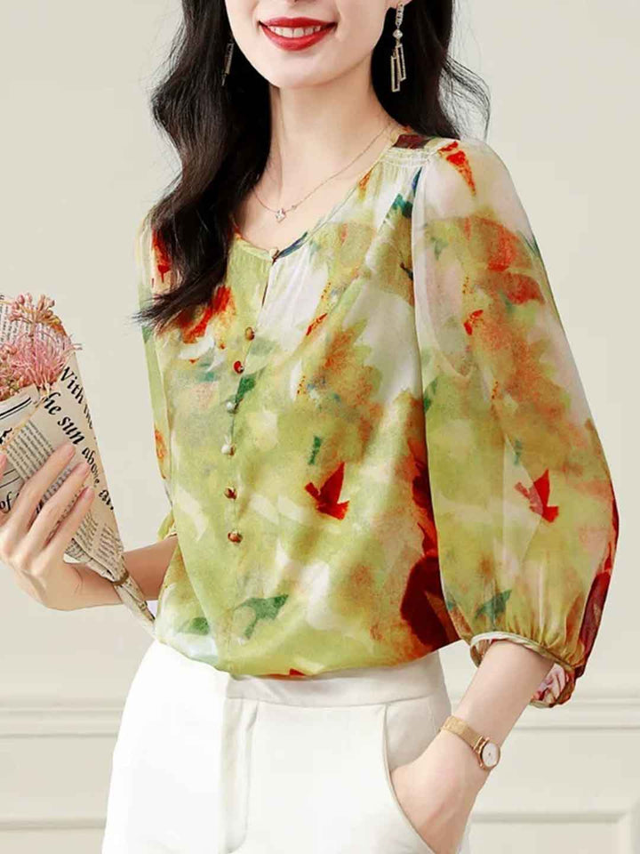 Victoria Loose Crew Neck Printed Blouse