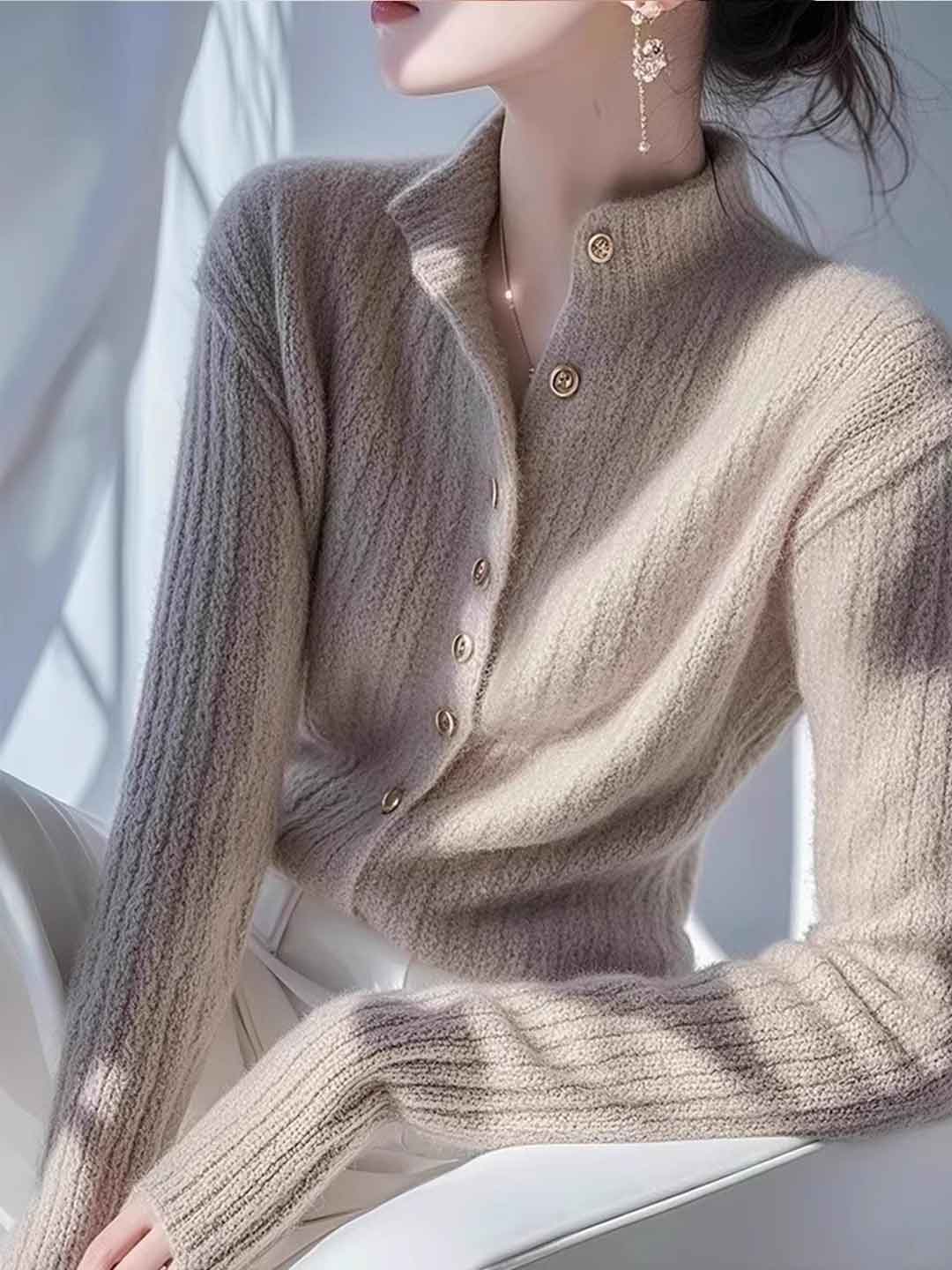 Madison Daily Stand Collar Solid Color Knitted Cardigan