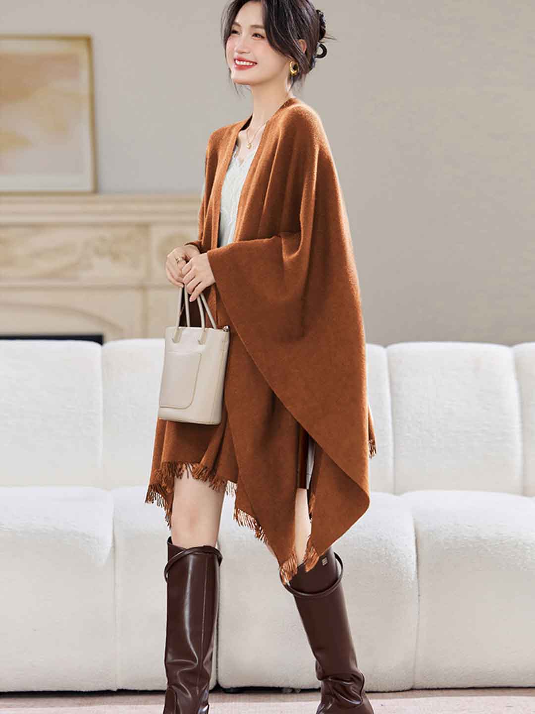 Olivia Irregular Knitted Shawl Outerwear