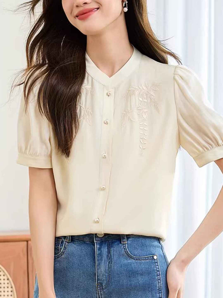 Emma Classic V-Neck Embroidered Shirt
