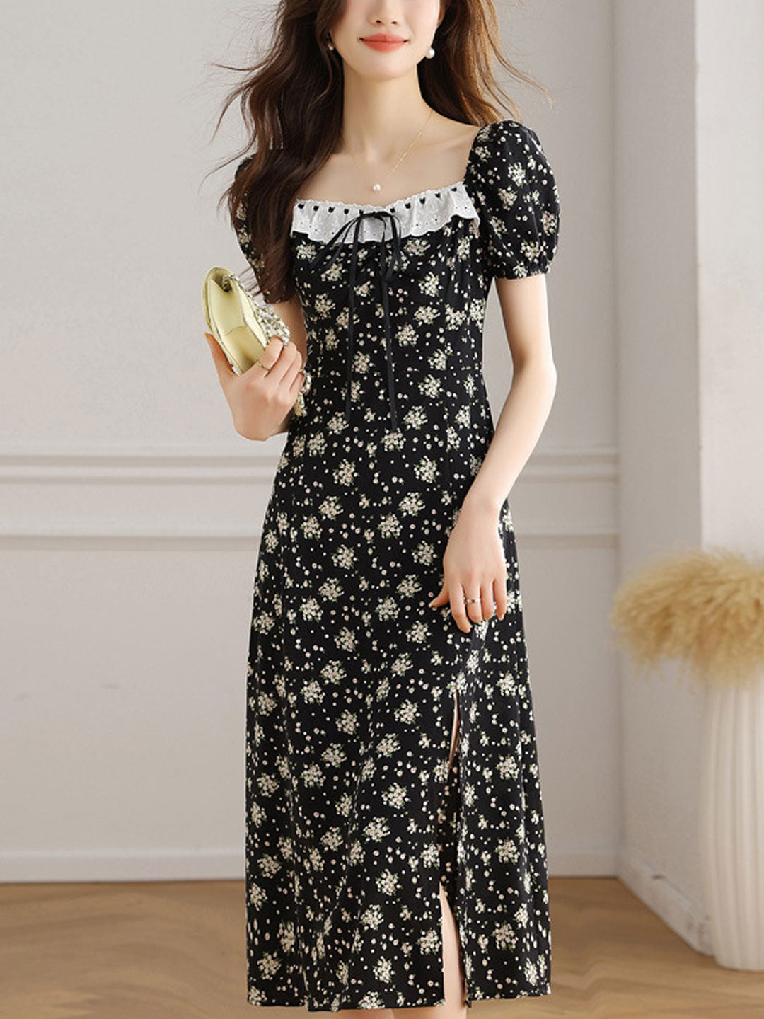 vintage square neck dress Ariana Puff Sleeve Printed – Smile just love Shop Our Spring/summer Collection goth attire Made for women who Item:Dress