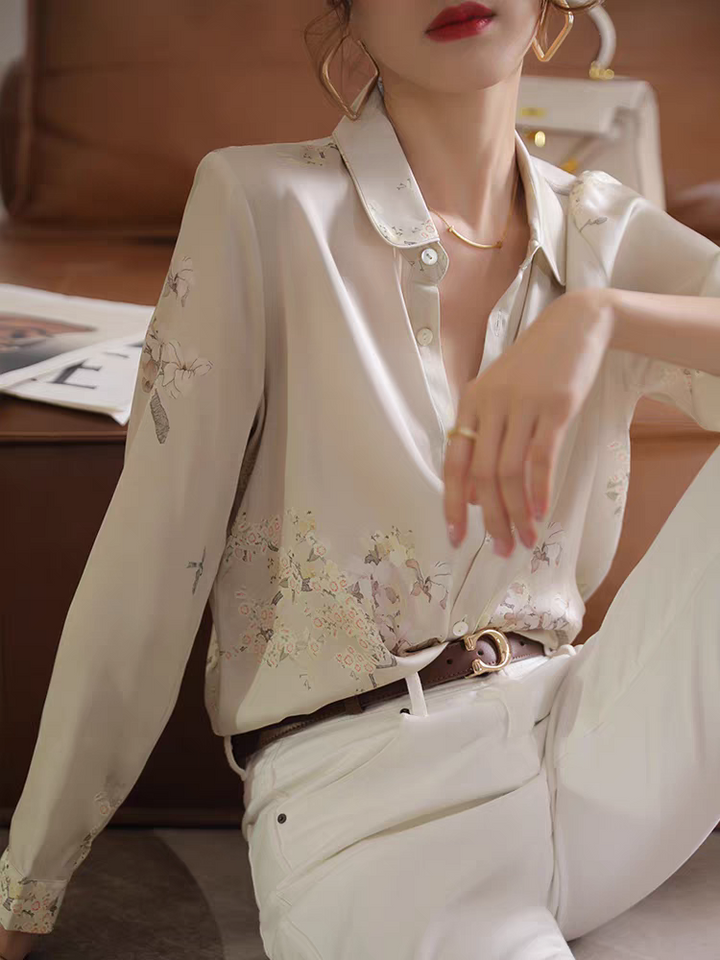 Emma Retro Lapel Printed Shirt