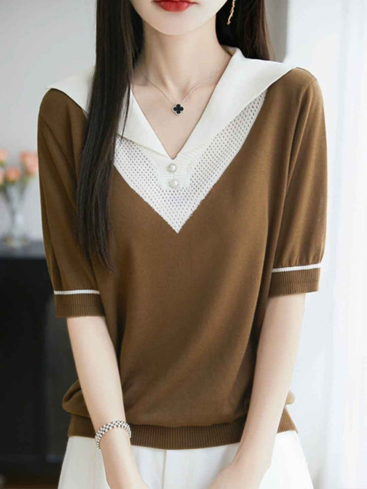 Molly Classic V-neck Contrast Color Knitted Top