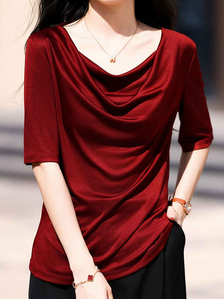 Madison Loose Crew Neck Solid Color Satin Top