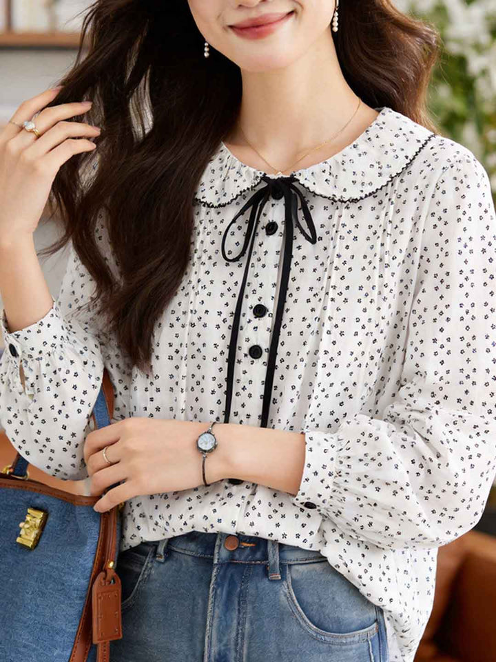 Emily Loose Doll Collar Polka Dot Printed Shirt