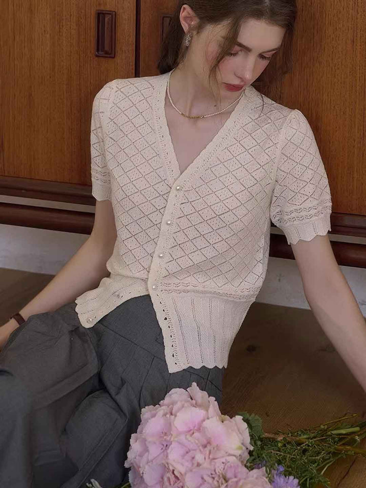 Hailey Daily V-Neck Solid Color Hollowed Cardigan