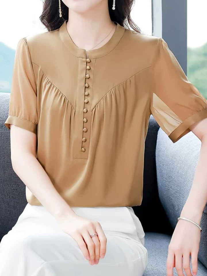 Anna Loose Crew Neck Solid Color Chiffon Top