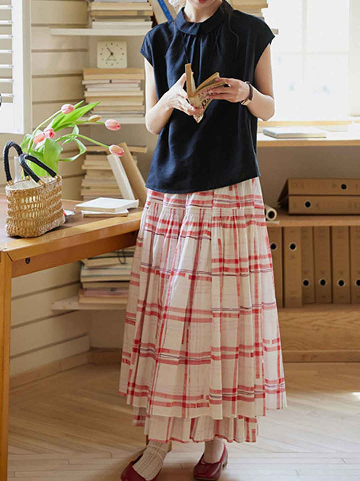 Claire Plaid Double-Layered A-Line Skirt