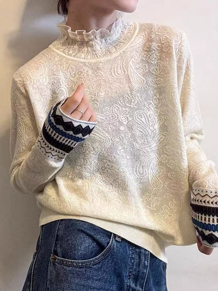 Peyton Retro Auricular Lace Embroidered Jacquard Top