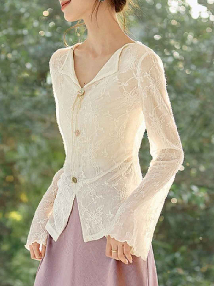 Olivia Elegant V-Neck Lace Jacquard Top