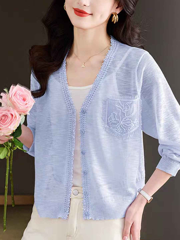Layla Loose V-Neck Hollowed Knitted Cardigan