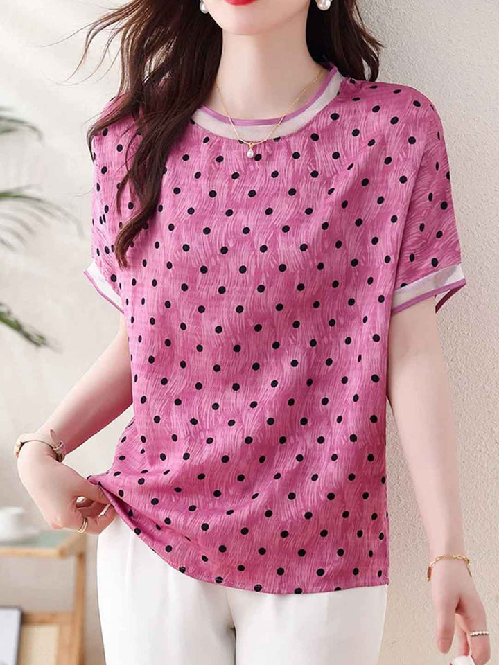 Sofia Loose Crew Neck Polka Dot Top