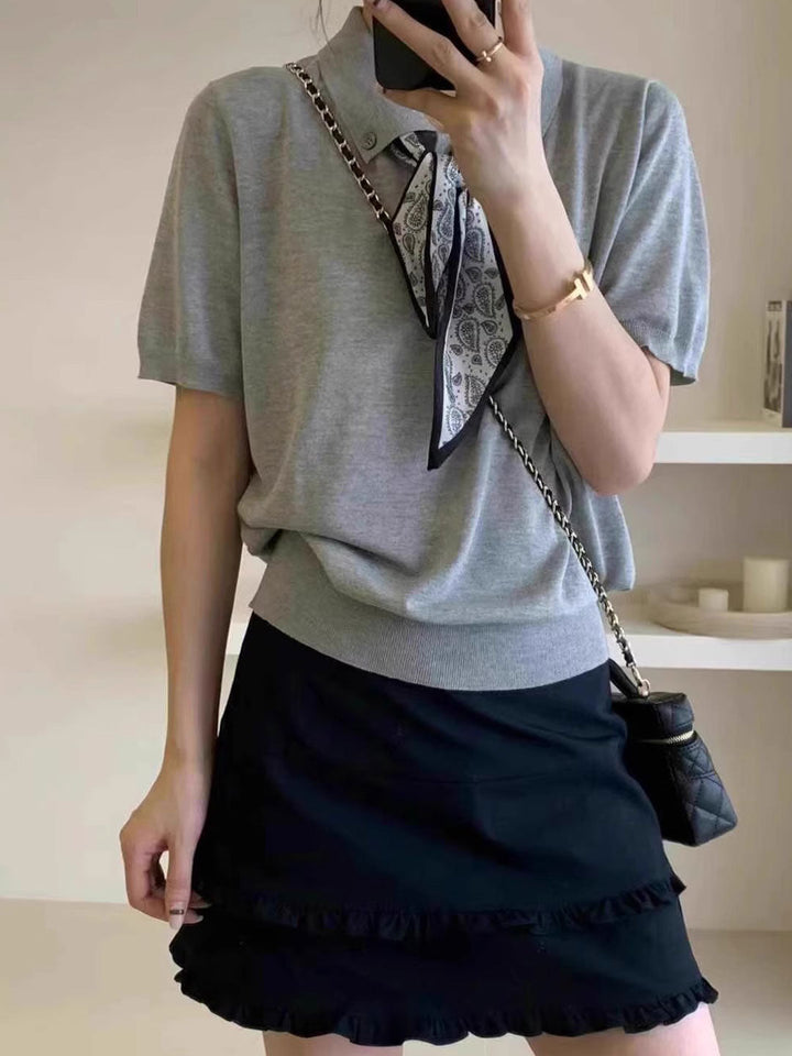 Maria Elegant Polo Collar Knitted Top