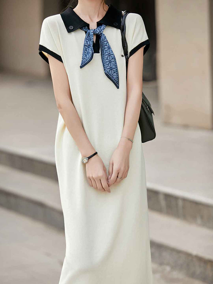 Julia Daily Lapel Scarf Color-Blocked Dress