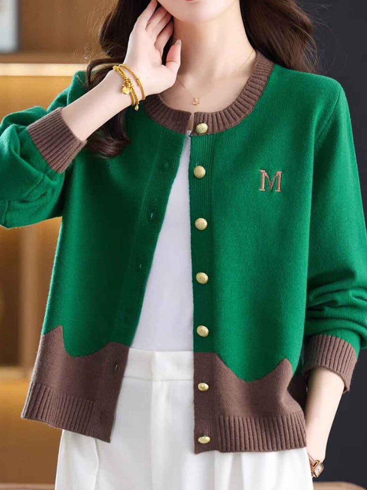 Victoria Classic Crew Neck Colorblocked Knitted Cardigan