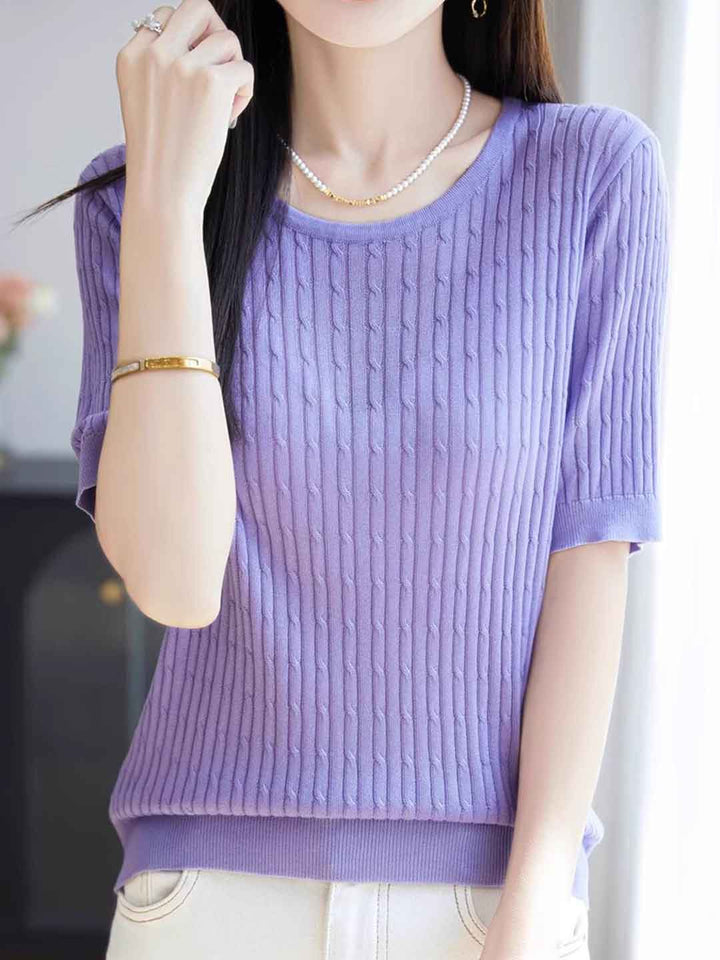 Sophie Loose Crew Neck Solid Color Cable Knitted Top