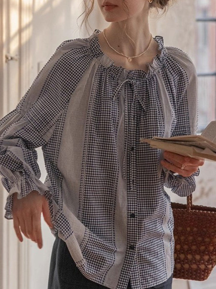 Isabella Retro Ruffled Collar Lantern Sleeve Top