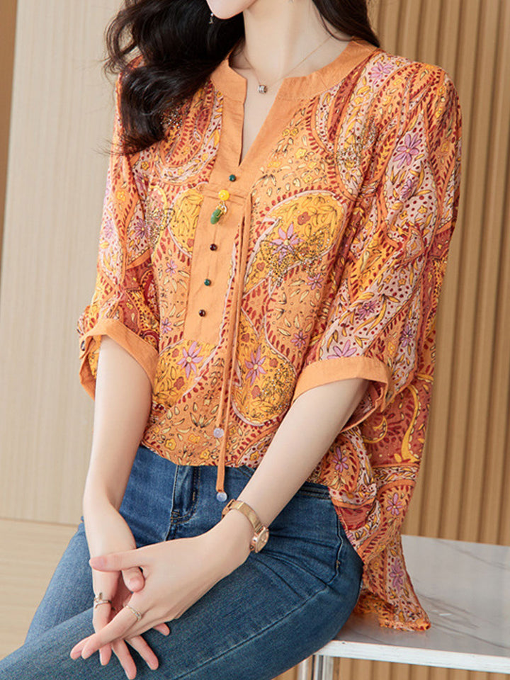 Elizabeth Casual V-Neck Printed Top
