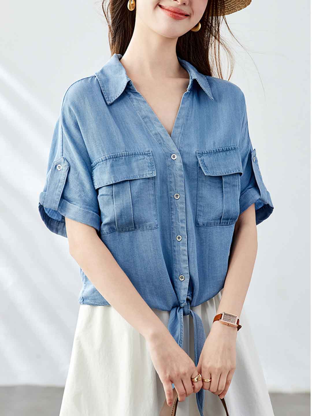 Taylor Casual V-Neck Solid Color Shirt