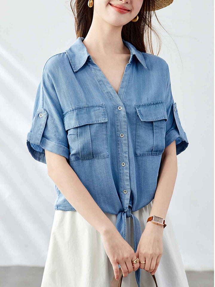 Taylor Casual V-Neck Solid Color Shirt
