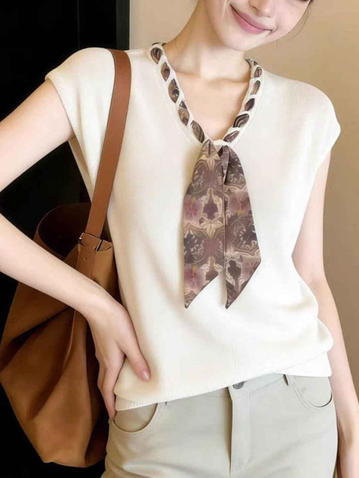 Emma Loose V-Neck Sleeveless Ribbon Top