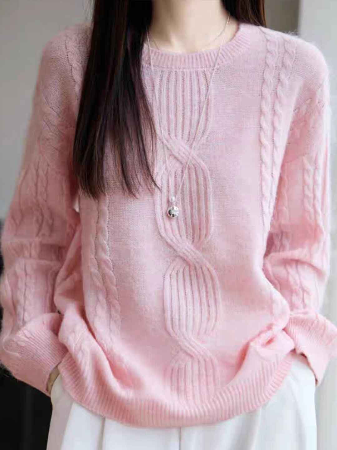 Ariana Casual Crew Neck Cable Knitted Pullover Sweater