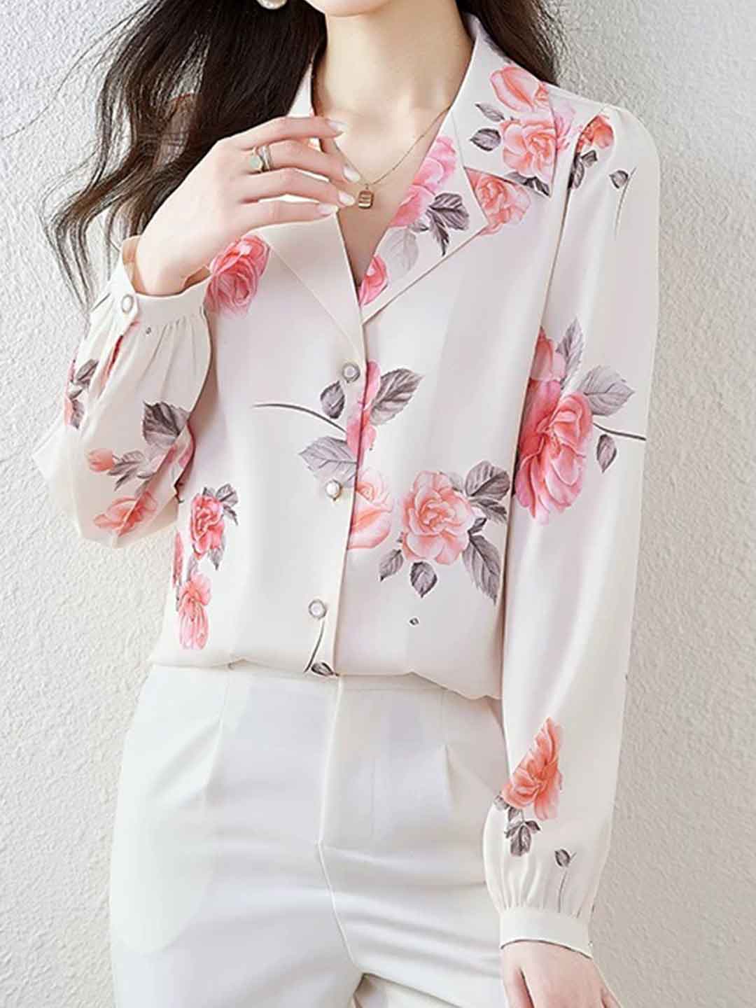 Lillian Elegant Suit Collar Printed Shirt