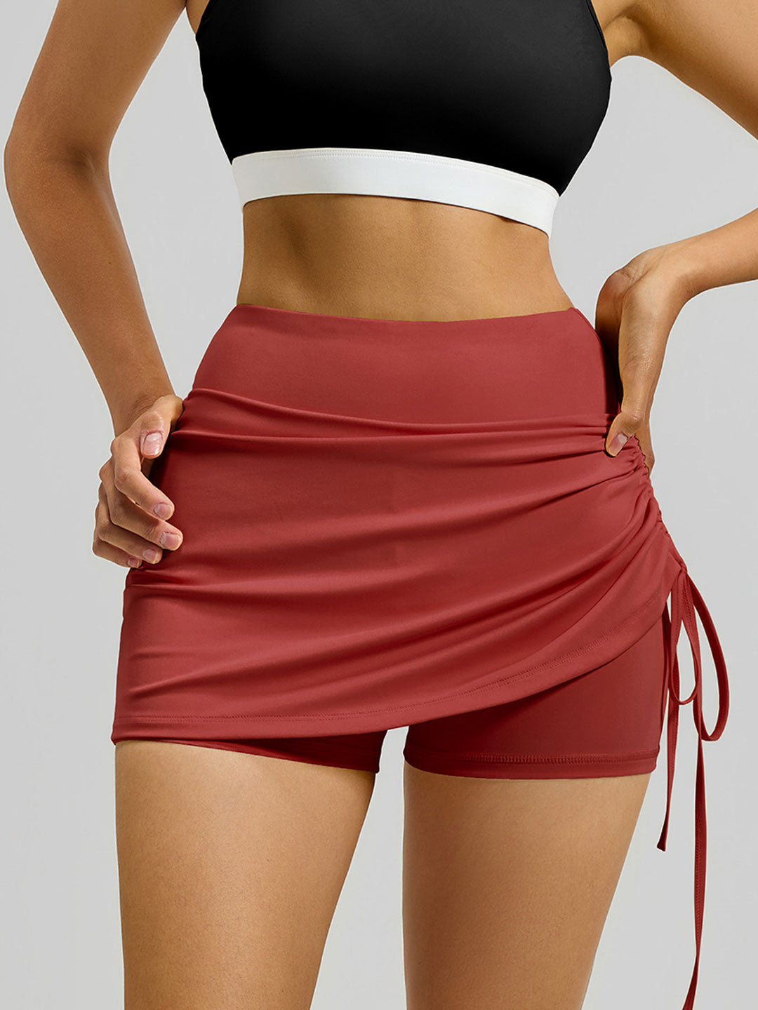 High-Waisted Mock Two-Piece Yoga Shorts