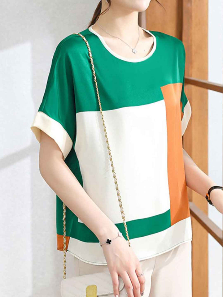 Molly Loose Crew Neck Colorblocked Top