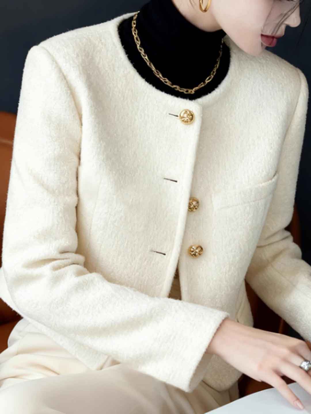 Alexis Loose Crew Neck Tweed Jacket