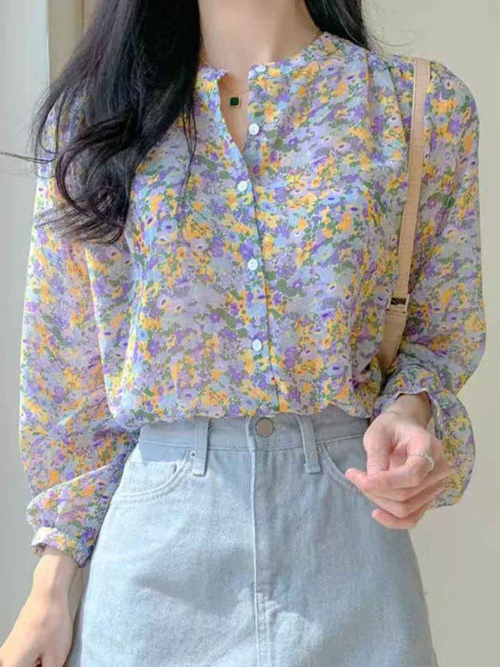 Paige Loose Crew Neck Floral Chiffon Top