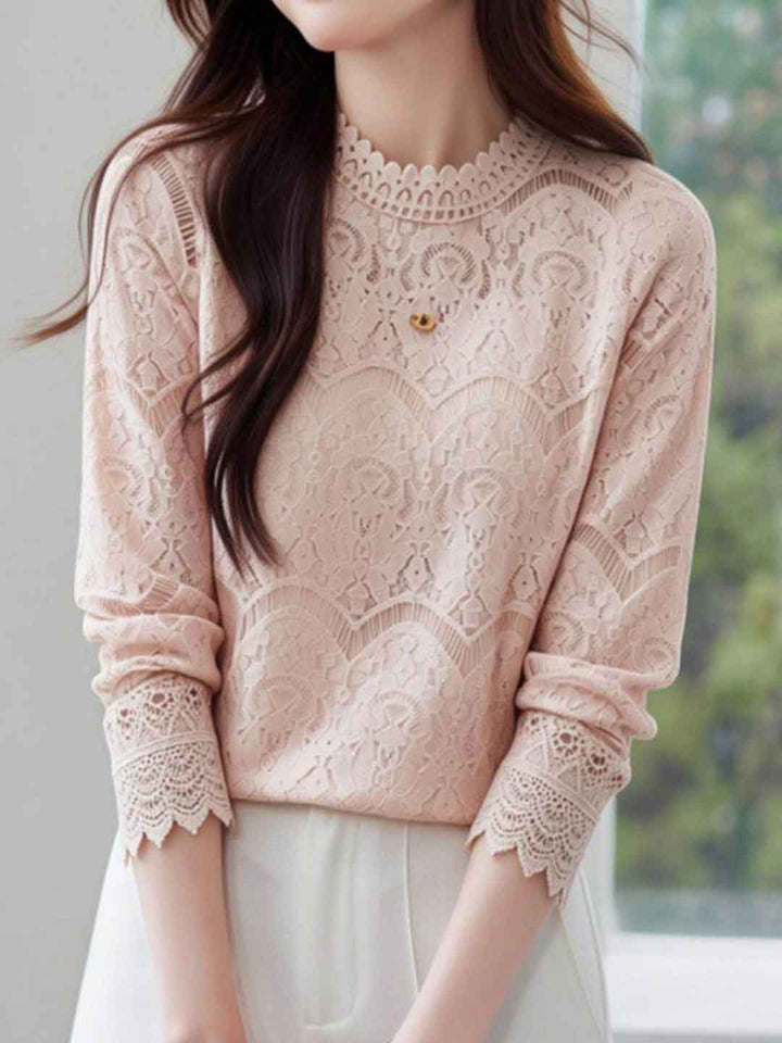 Sarah Classic Crew Neck Lace Mesh Top