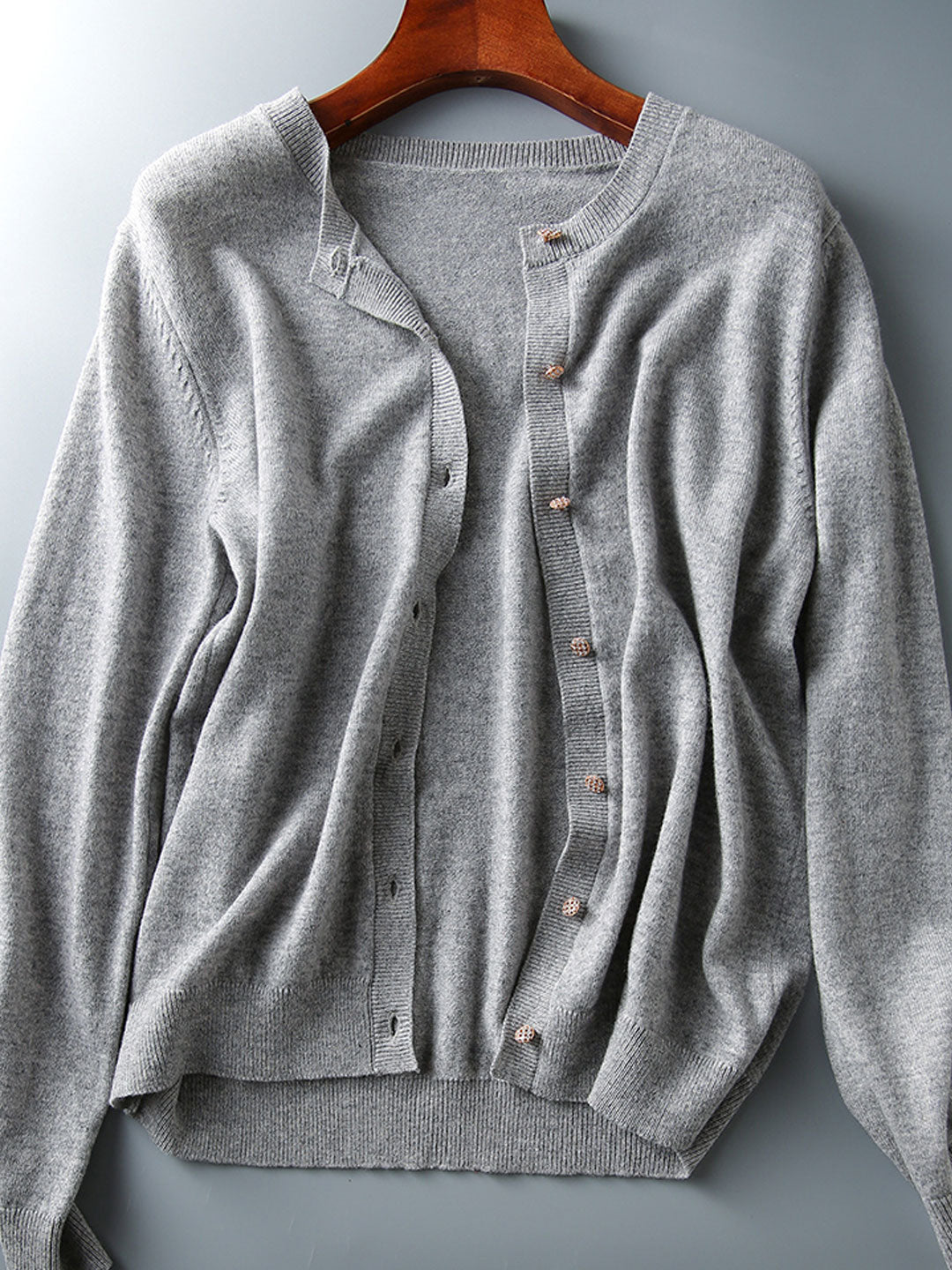 Sophia Classic Crew Neck Solid Color Knitted Cardigan-Royal Blue
